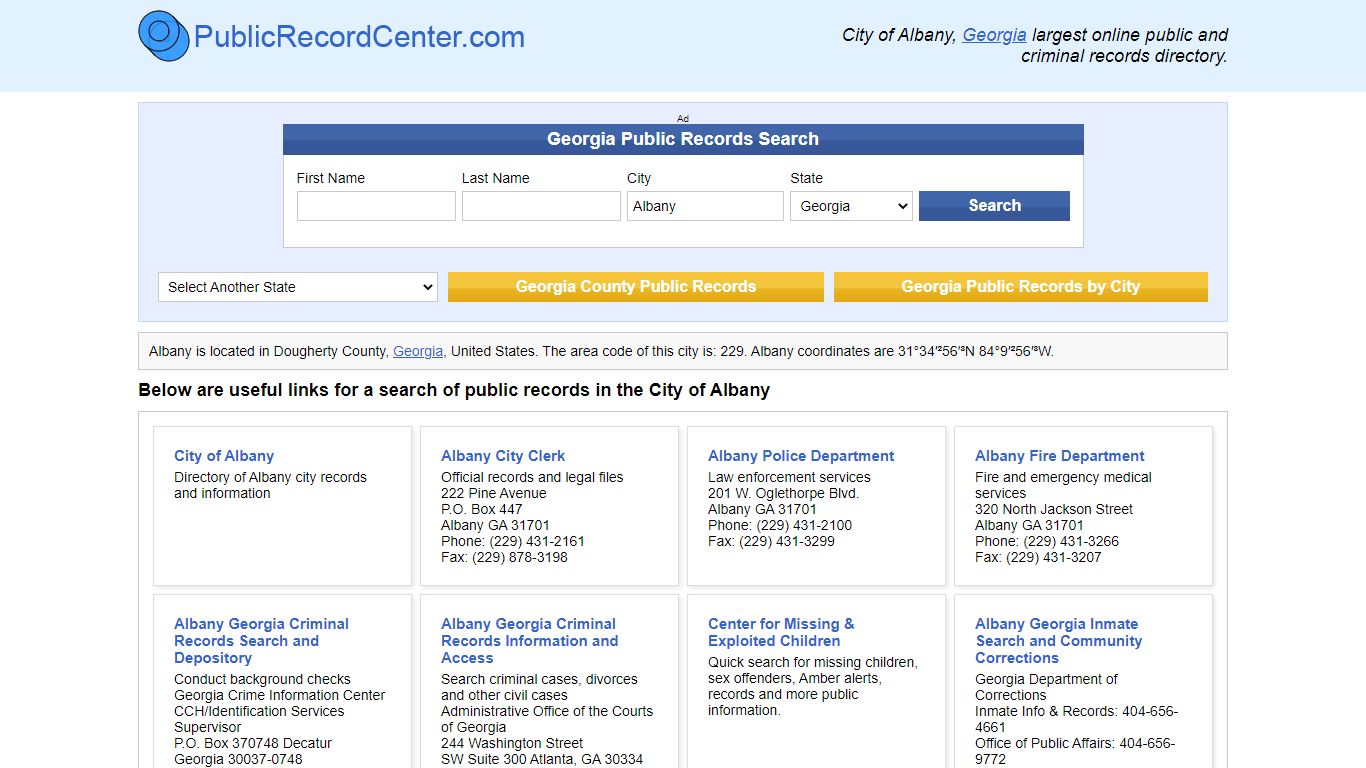 Albany, Georgia Public Records and Criminal Background Check